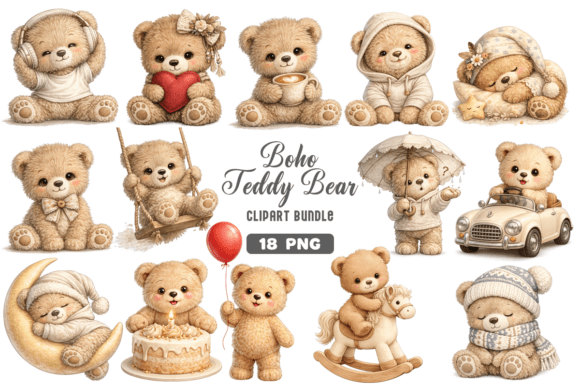 Download Boho Teddy Bear Baby Clipart PNG Bundle - Clipart png Collection