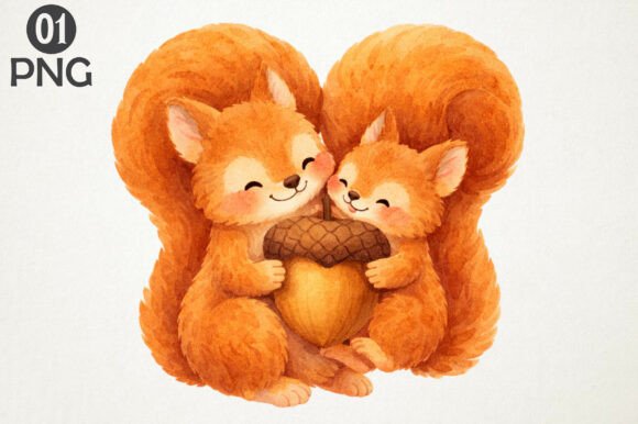 Download Cute Squirrel Couple Acorn Clipart PNG - Clipart png Collection