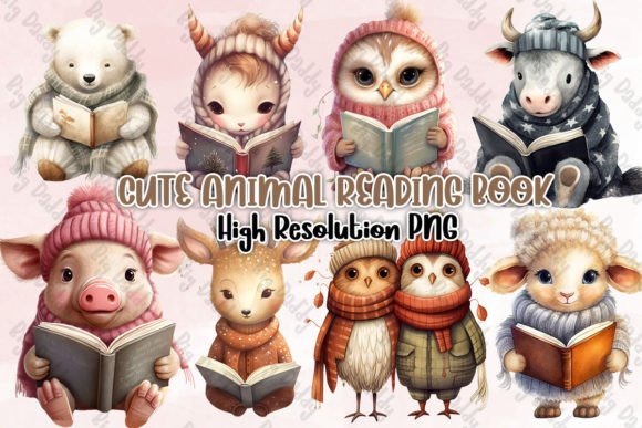 Download Cute Animal Reading Book Clipart PNG - Clipart png Collection