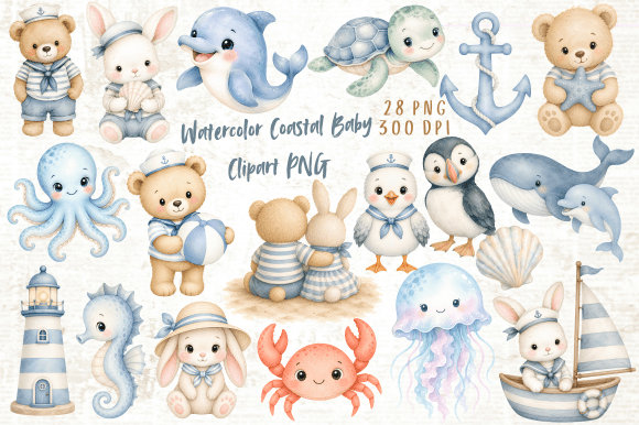 Download Watercolor Coastal Baby Clipart PNG - Clipart png Collection