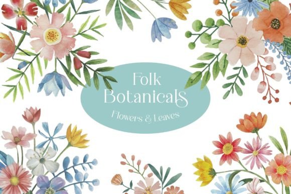 Download Pastel Folk Art Botanicals Flowers PNG - Botanicals Collection
