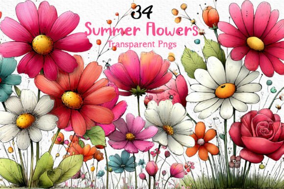 Download Whimsical Summer Flowers Clipart PNG - Premium Resources