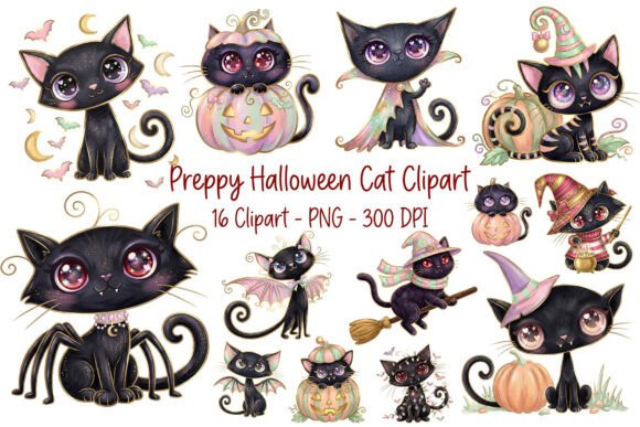 Download Preppy Halloween Cat Clipart PNG Set - Clipart png Collection