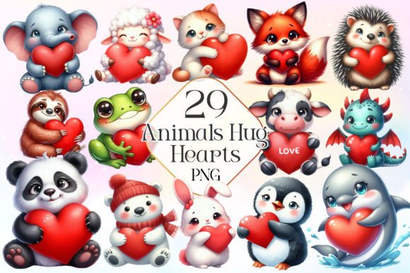 Download Adorable Animals Hug Hearts Clipart PNG - Clipart png Collection