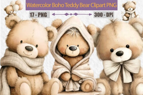 Download Watercolor Boho Teddy Bear Clipart PNG - Clipart png Collection