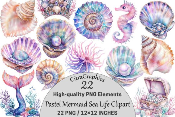 Download Pastel Mermaid Sea Life Clipart PNG. - Clipart png Collection