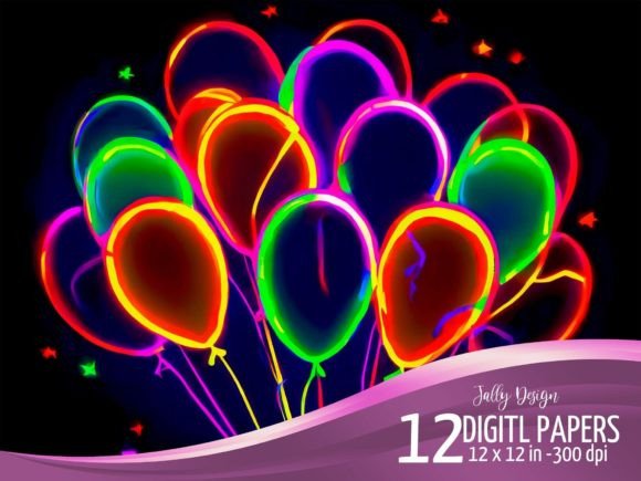 Download Neon Birthday Balloons on Darkness Scene - Birthday balloons Collection