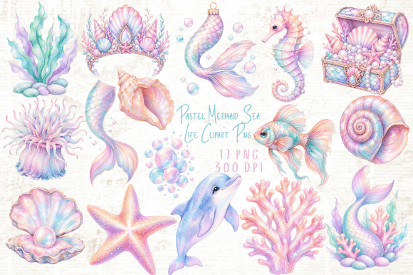 Download Pastel Mermaid Sea Life Clipart PNG - Clipart png Collection