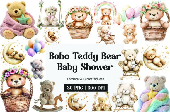 Download Boho Teddy Bear Baby Shower Clipart - Boho teddy bear Collection