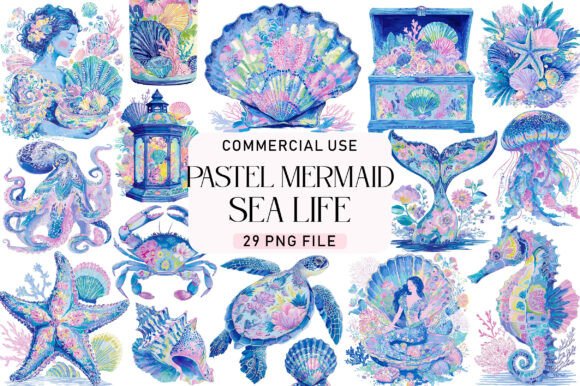 Download Pastel Mermaid Sea Life Clipart PNG - Clipart png Collection