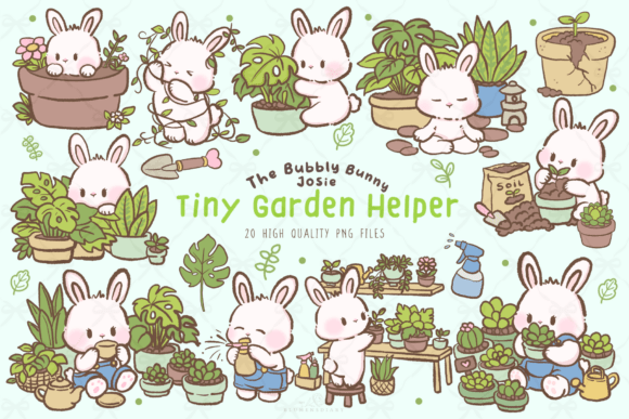 Download Kawaii Garden Bunny Clipart PNG Set - Clipart png Collection