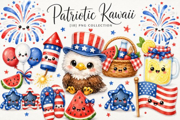 Download Patriotic Kawaii Clipart PNG Bundle - Clipart png Collection