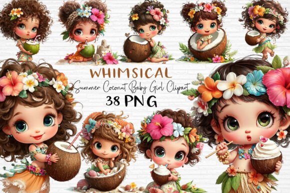 Download Whimsical Coconut Baby Girl Clipart PNG - Clipart png Collection